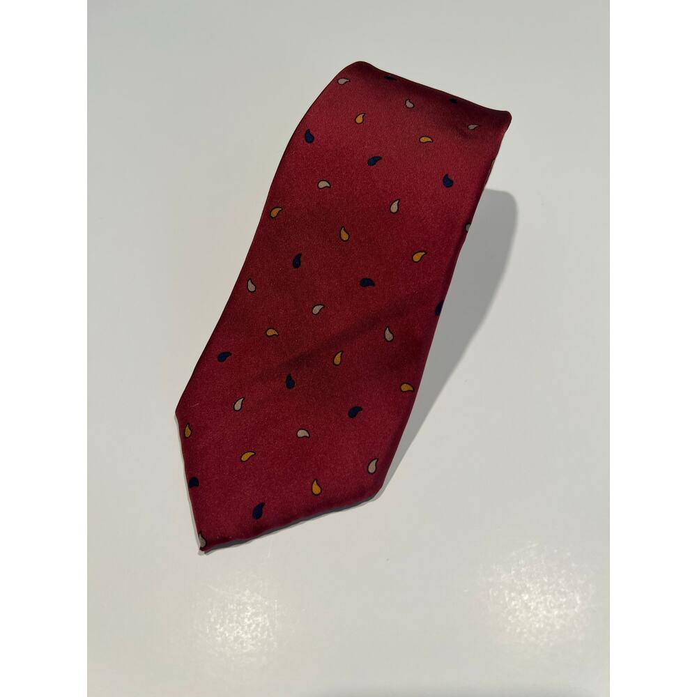 Henry Grethel Men's Silk Tie Red with Navy and Gold Tiny Paisley JL